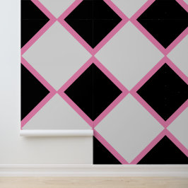 Papel Pintado Rosa Negro y Blanco Tablero de Diamantes Dramático