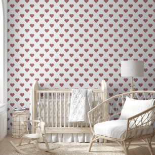 Papel Pintado Rosa purpurina Corazón de Oro Fondo Blanco