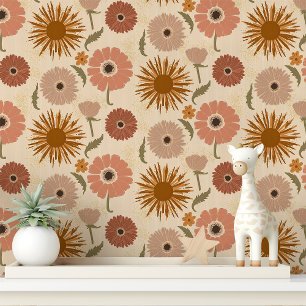 Papel Pintado Rosa Retro y Floral Mostaza