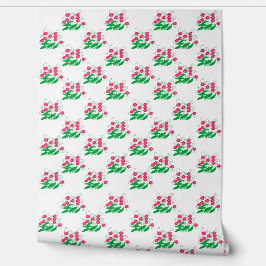 Papel Pintado : Rosa Roja Clásica y Botánica de Hoja Verde