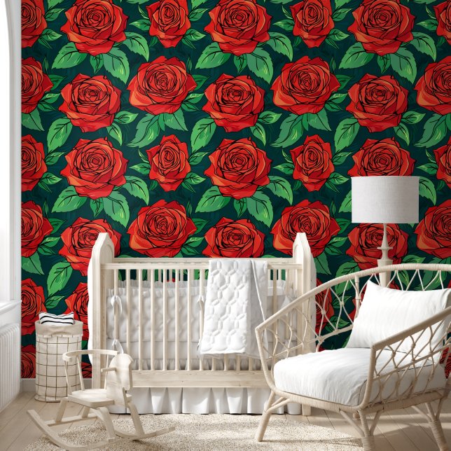 Papel Pintado Rosa Rojo Marrón Beige Azul Floral Vangogh (Niños)