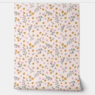 Papel Pintado Rosa sonrosado amarillo floral grandmillennial