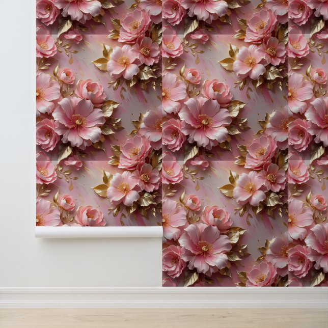 Papel Pintado Rosa Suave Oro Botánico Peele y Pega  (Solicitud)