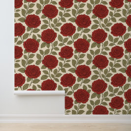 Papel Pintado Rosa Victoriano Jardín Rojo Floral