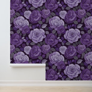 Papel Pintado Rosa Victoriano Vintage Purple Gray Floral Climbin