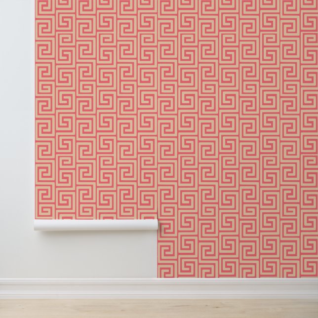 Papel Pintado Rosa y rubor Clave griega monocromática  (Solicitud)