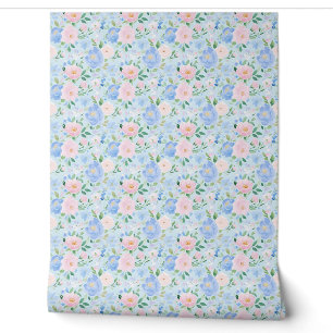 Papel Pintado Rosas Azules Pastel Rosa Azul