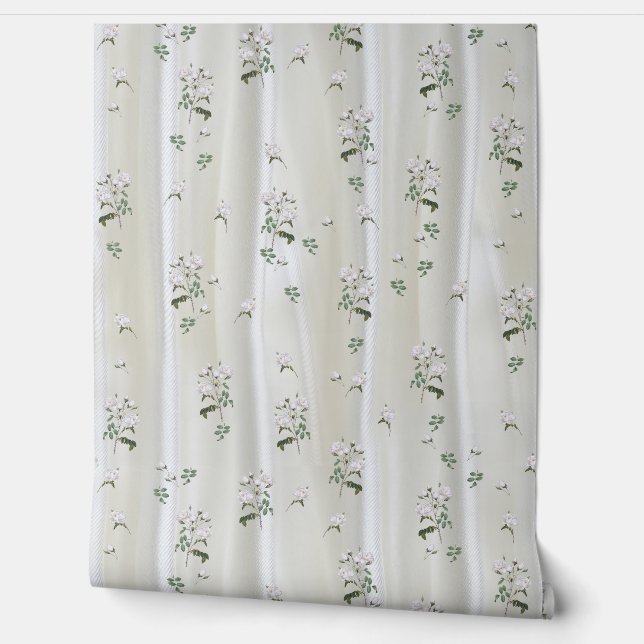 Papel Pintado Rosas de acuarela blanca pintados en la seda de Ch (Desenrollar)