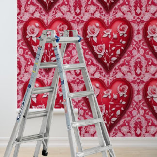 Papel Pintado Rosas de corazón rosado palo de palo de color blan