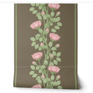 Papel Pintado Rosas de escalada rosada en marrón