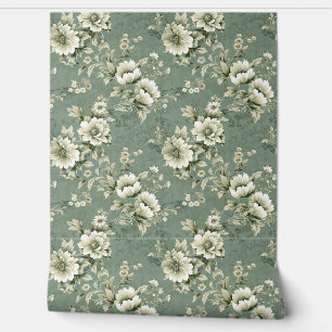 Papel Pintado Rosas de marfil verde verde pastel chic y florido