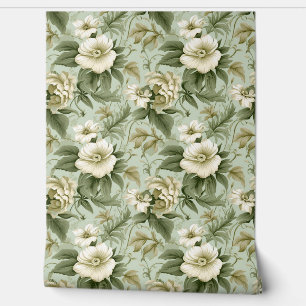 Papel Pintado Rosas de marfil y verde floral chic y chic