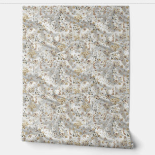 Papel Pintado Rosas de oro blanco, seda de champán y mariposas