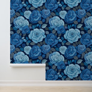 Papel Pintado Rosas Florales Azules