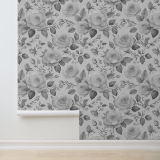 Papel Pintado Rosas florales de color gris victoriano