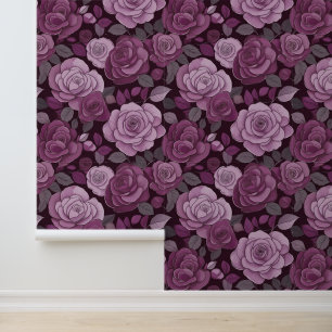 Papel Pintado Rosas Florales Gris Rosa