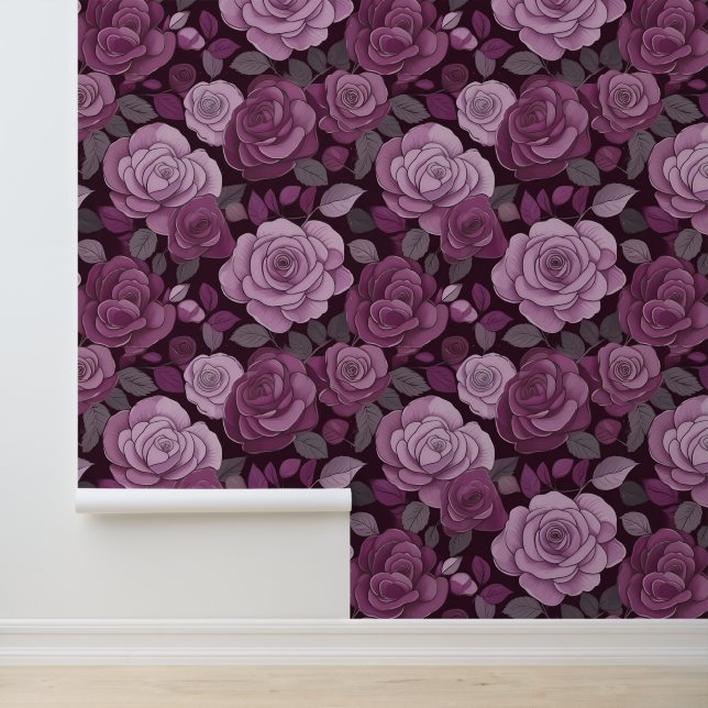 Papel Pintado Rosas Florales Gris Rosa (Solicitud)