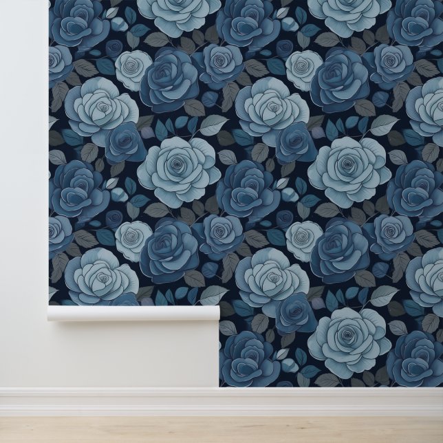 Papel Pintado Rosas florales grises azules (Solicitud)
