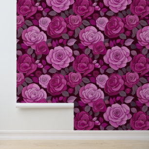 Papel Pintado Rosas Florales Rosa