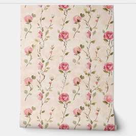 Papel Pintado Rosas Florales Rosa Crema Bonito
