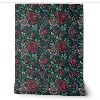 Papel Pintado Rosas góticas románticas oscuras patrón de filigra