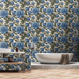 Papel Pintado Rosas Inglesas Azules,