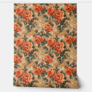 Papel Pintado Rosas ingleses chic y vintage naranja de cobre