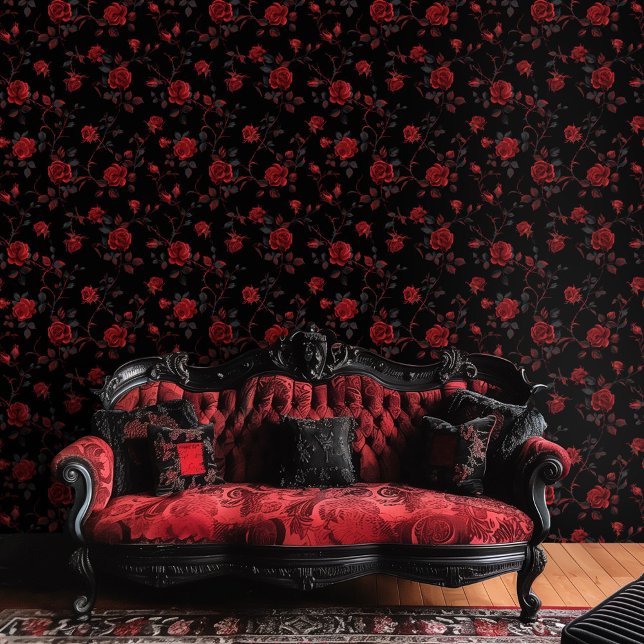 Papel Pintado Rosas rojas góticas en fondo negro (Subido por el creador)