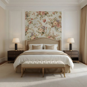Papel Pintado Rosas románticas y flores silvestres guirnalda vin