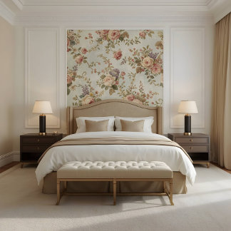 Papel Pintado Rosas románticas y flores silvestres guirnalda vin
