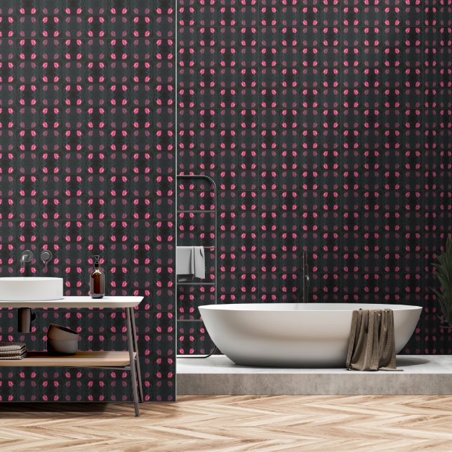 Papel Pintado rosas rosadas sobre verde profundo (Baño)