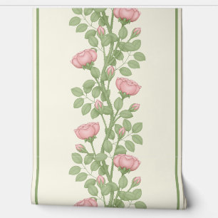 Papel Pintado Rosas trepadoras rosadas sobre crema