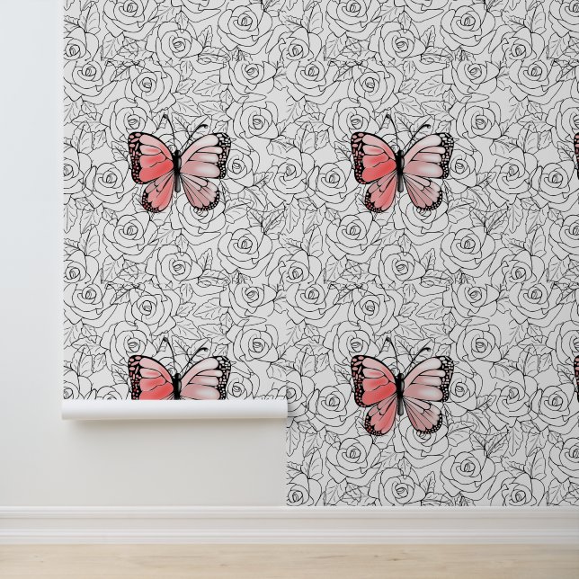 Papel Pintado Rosas y mariposas (Solicitud)