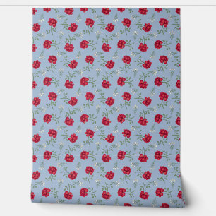 Papel Pintado Roses rojos en azul claro de Calico