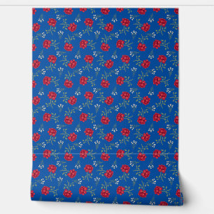 Papel Pintado Roses rojos en Calico Azul Medio