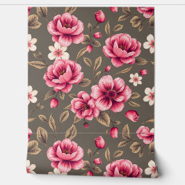 Papel Pintado Rosy Elegance: Floral de lujo en Mocha