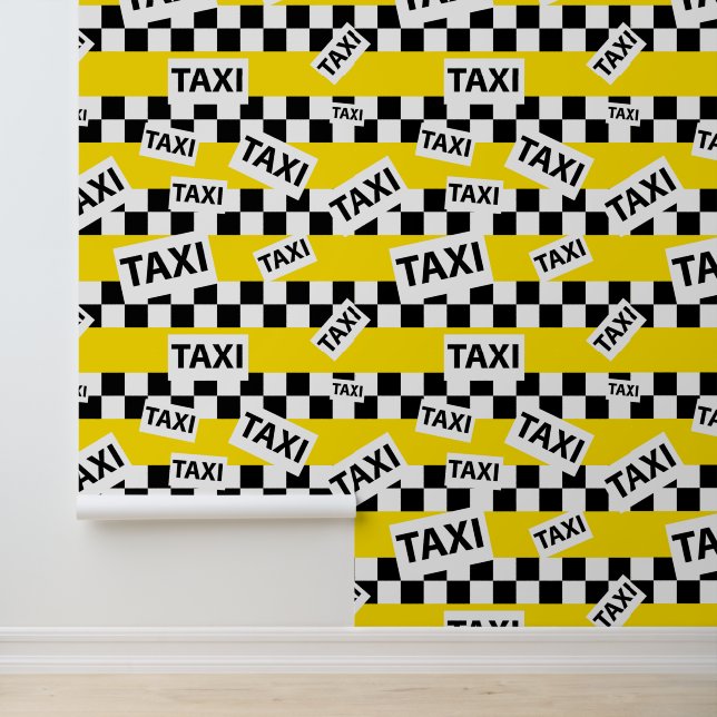 Papel Pintado Rótulos de taxi, tablero de ajedrez amarillo diver (Solicitud)