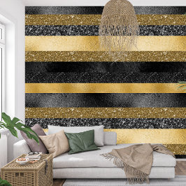Papel Pintado Royal French Sparkle rayas negras y doradas