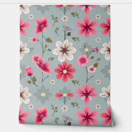 Papel Pintado Rubor Meadow: Floral rosa de inspiración vintage