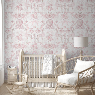 Papel Pintado Rubor Pink Toile Bow Giraffe Clásico Elegante