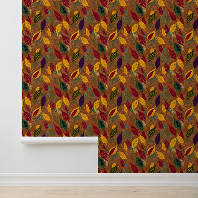 Papel Pintado Rustic Copper Autumn Leaves Seamless Pattern  (Solicitud)