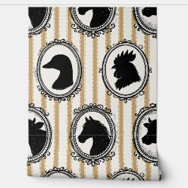 Papel Pintado Rustic Farm Kitchen Barnyard Black & Khaki Stripe