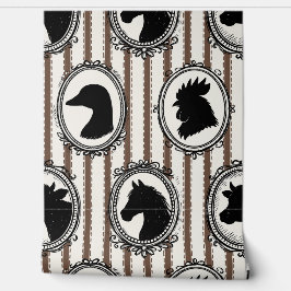Papel Pintado Rustic Farm Kitchen Barnyard Black & Mocha Stripe