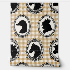 Papel Pintado Rustic Farm Kitchen Barnyard Gingham Black & Khaki