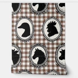 Papel Pintado Rustic Farm Kitchen Barnyard Gingham Black & Mocha