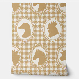 Papel Pintado Rustic Farm Kitchen Barnyard Gingham - Khaki Toile