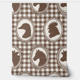 Papel Pintado Rustic Farm Kitchen Barnyard Gingham - Mocha Toile