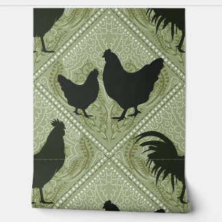 Papel Pintado Rustic Farmhouse Hen Pattern – In Green 