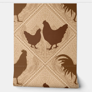 Papel Pintado Rustic Farmhouse Hen Pattern – In Warm Brown 