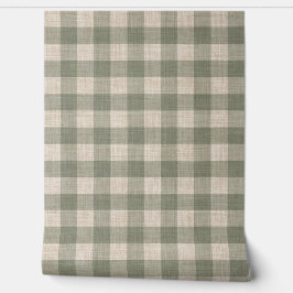Papel Pintado Rustic Linen Buffalo Check Beige and Green Plaid
